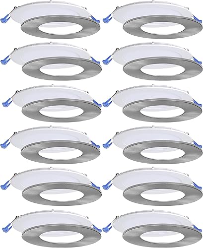 Nadair, Luces LED empotrables ultra delgadas de 6 pulgadas, paquete de 12, clasificación IC, regulables, 15 W  90 W, 1125 lúmenes, 3000 K (blanco