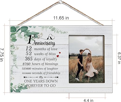 Miniatura 5 de Ywkuiev Marco de fotos para el primer aniversario, marco de fotos de madera de estilo rústico para hombres, mujeres, novio, novia, marido, esposa,