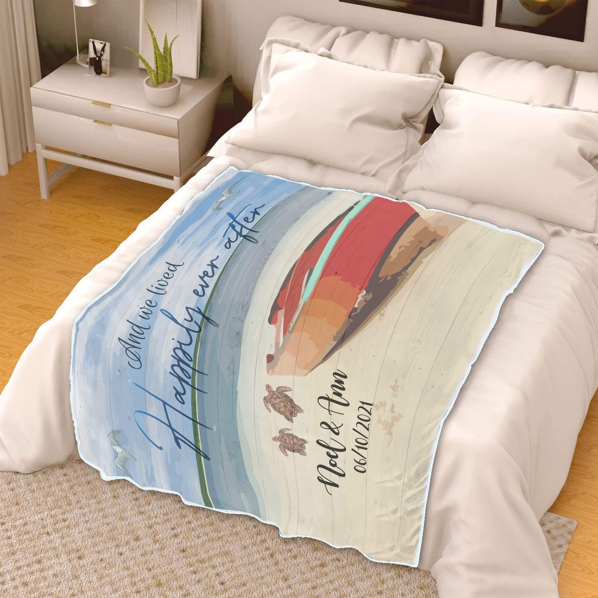 Manta personalizada con nombre de pareja We Lived Happily Ever After - Manta personalizada con nombre y fecha, regalo romántico, manta de forro polar para él y para ella, manta con nombres