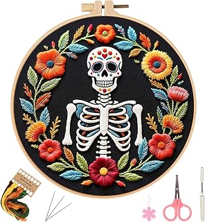 Herdiese Halloween Embroidery Kit, Beginner Cross Stitch Kits with Hoop | Pre-Printed Washable Patterns, Halloween Crafts for Beginners Adults with Threads & Needles