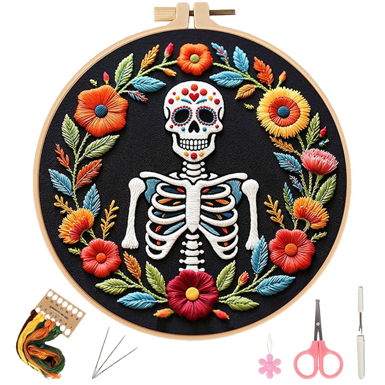 Herdiese Halloween Embroidery Kit, Beginner Cross Stitch Kits with Hoop