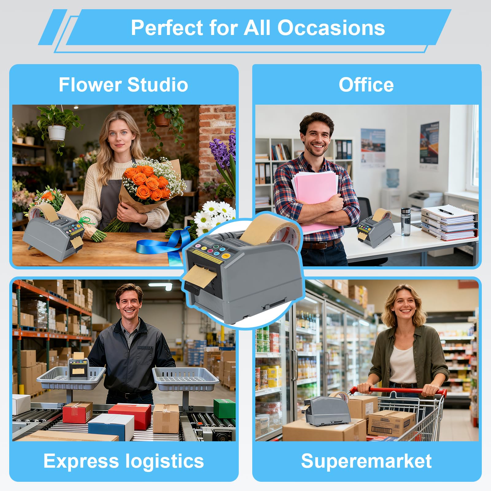 Maszyna do cięcia wstążek, automatyczny dozownik taśmy, konstrukcja z podwójną taśmą, maksymalna długość cięcia 999 mm, inteligentna pamięć i czujnik bezpieczeństwa do biura, rękodzieła i pakowania