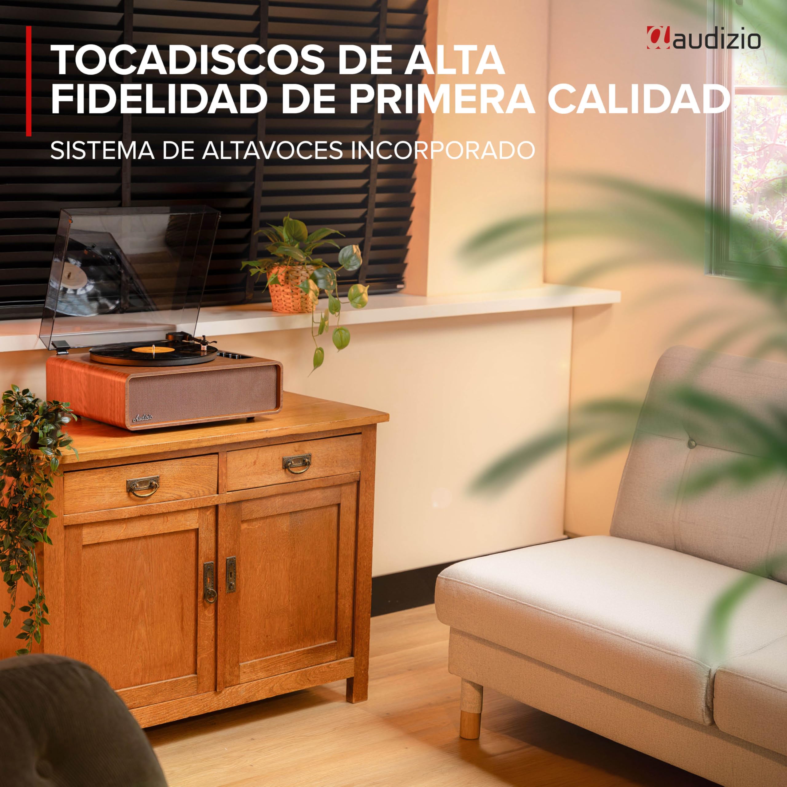 Audizio Laredo – Tocadiscos de Vinilo Bluetooth con Altavoces HiFi 160W, cápsula Audio Technica, Gira Discos con Plato de 29 cm, giradiscos Vinilo con RCA y BT in/out, Acabado en Madera