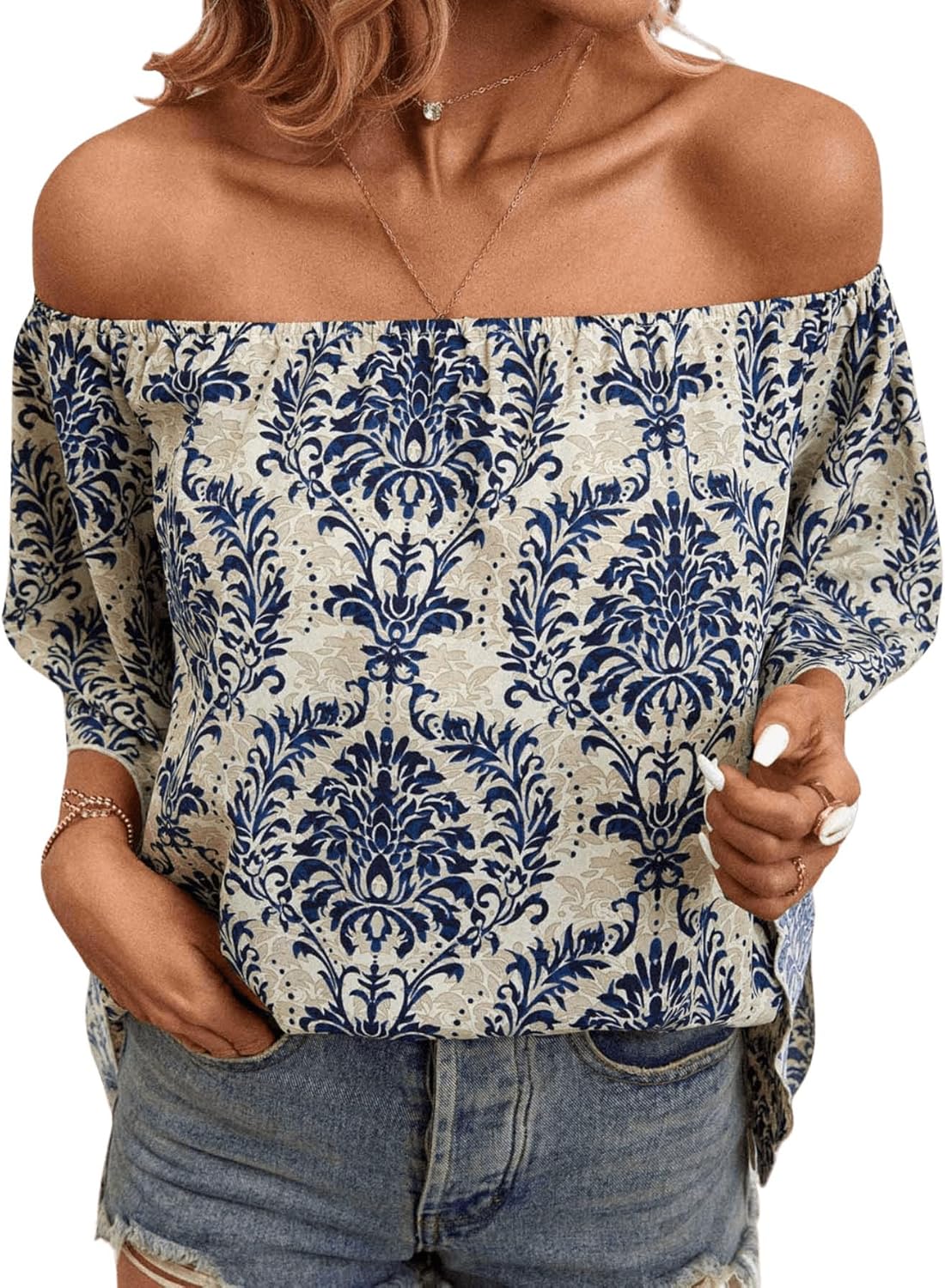 Floerns Women's Boho Off Shoulder 3/4 Bell Sleeve Summer Blouse Top - Image 4