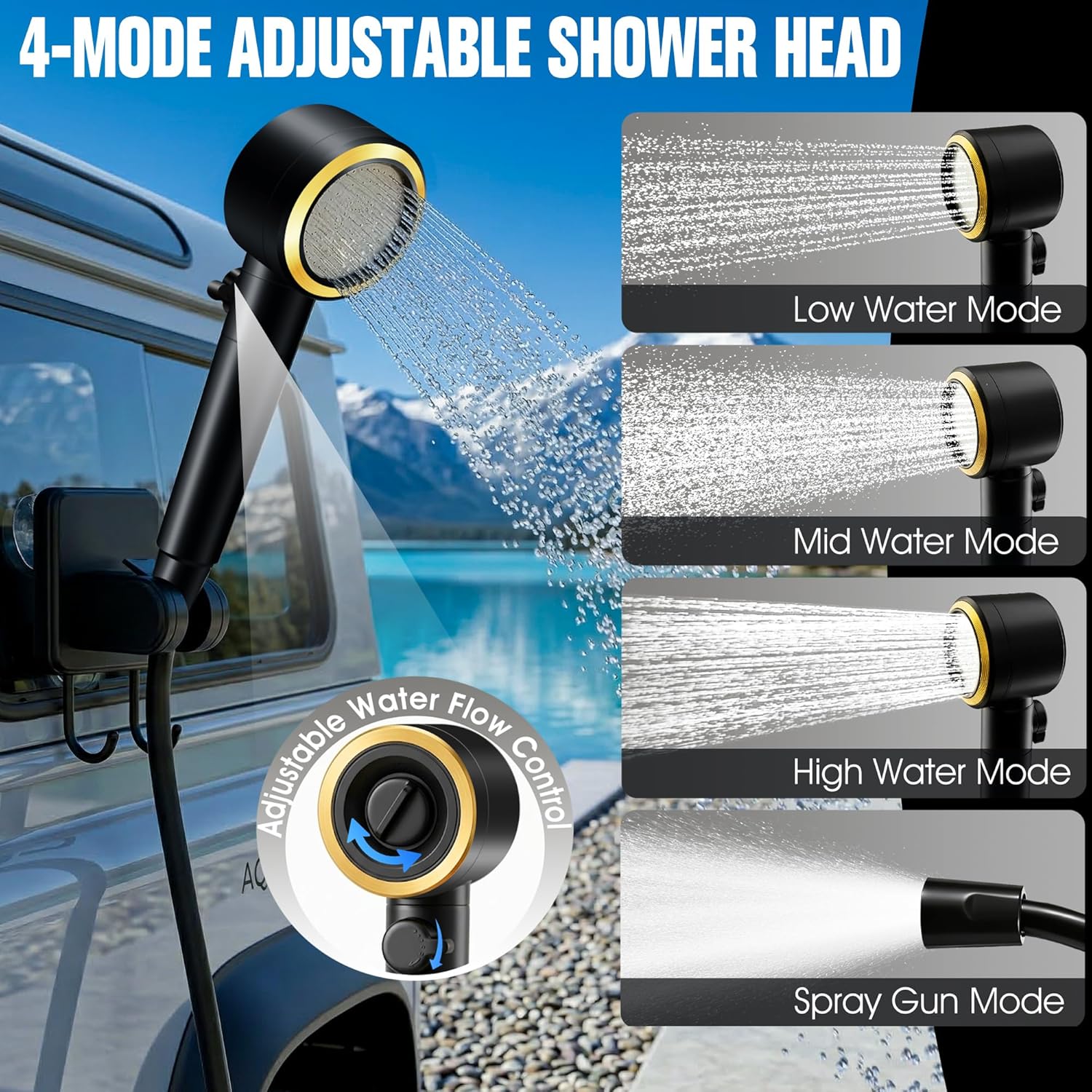 Portable Shower for Camping, 8000mAh Rechargeable Portable Camping Shower pump with 6.6 Gallons Foldable Bucket, 5 Speed & LED Display,Rinse Kit Portable Outdoor Camping Travel Shower head for Hiking