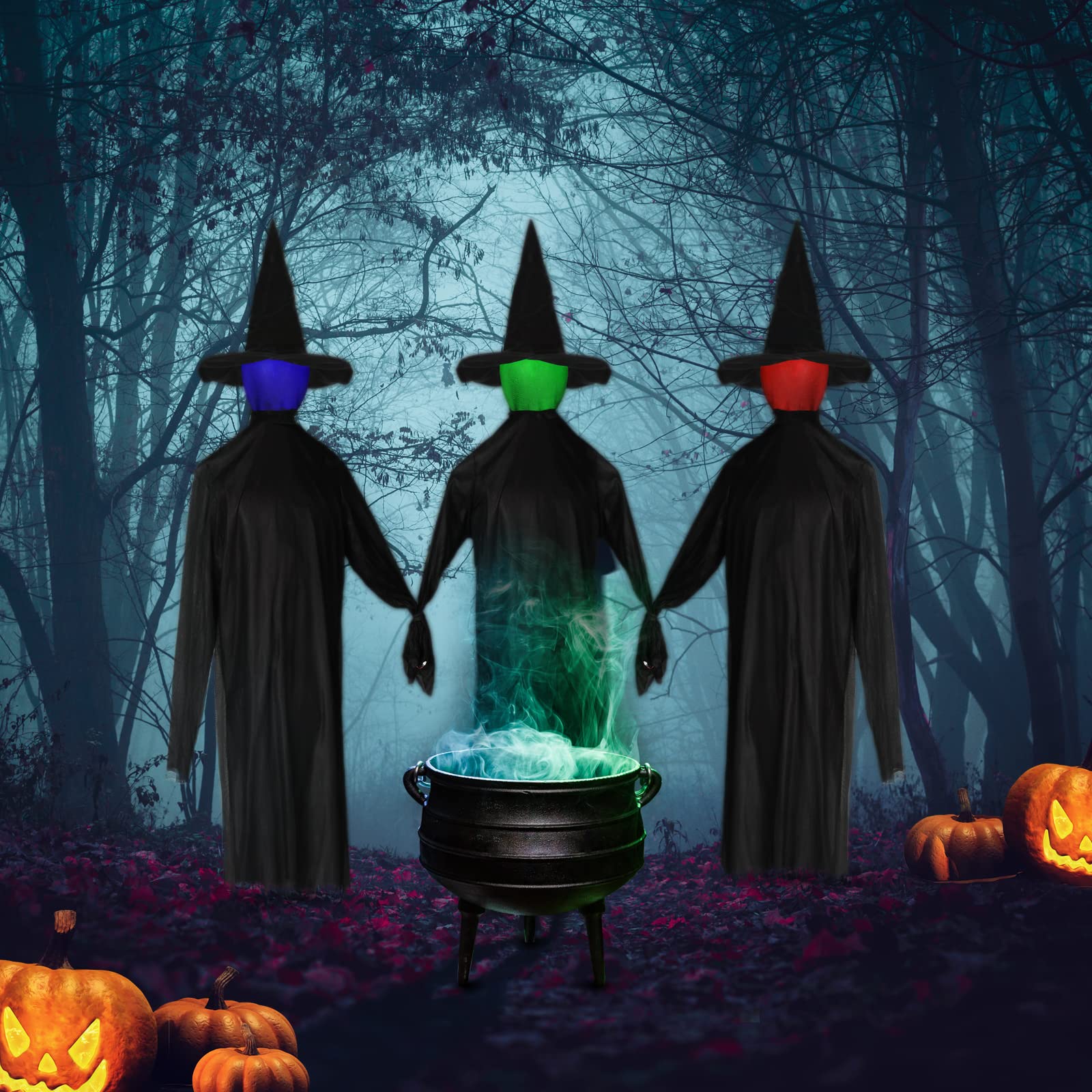 VINGLI 5.2ft Halloween Witches Outdoor Decorations, Wicked Sound Activated Sorcerers Animated Halloween Props Stake to Standing with Pre-Recorded Sound, LED Lighted Glowing Head for Outside Garden