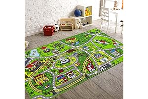 Booooom Jackson Kids Car Carpet Playmat Rug, 60'W x 32'L - Train...