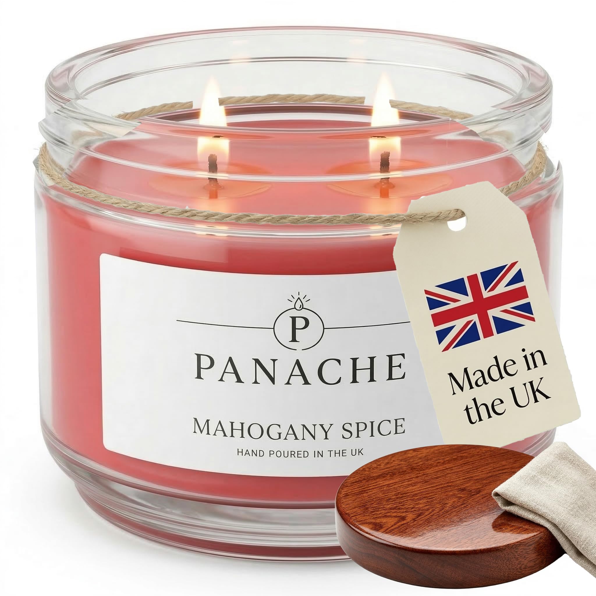 Zan Village Homeware Mahogany Spice Panache Scented Candle – Double Wick Soy Wax Candle, 48 Hour Burn Time, Hand Poured In Uk, Clean Burning Cotton Wicks, Luxury Glass Jar Candle For Home Fragrance & Gifts (320G)