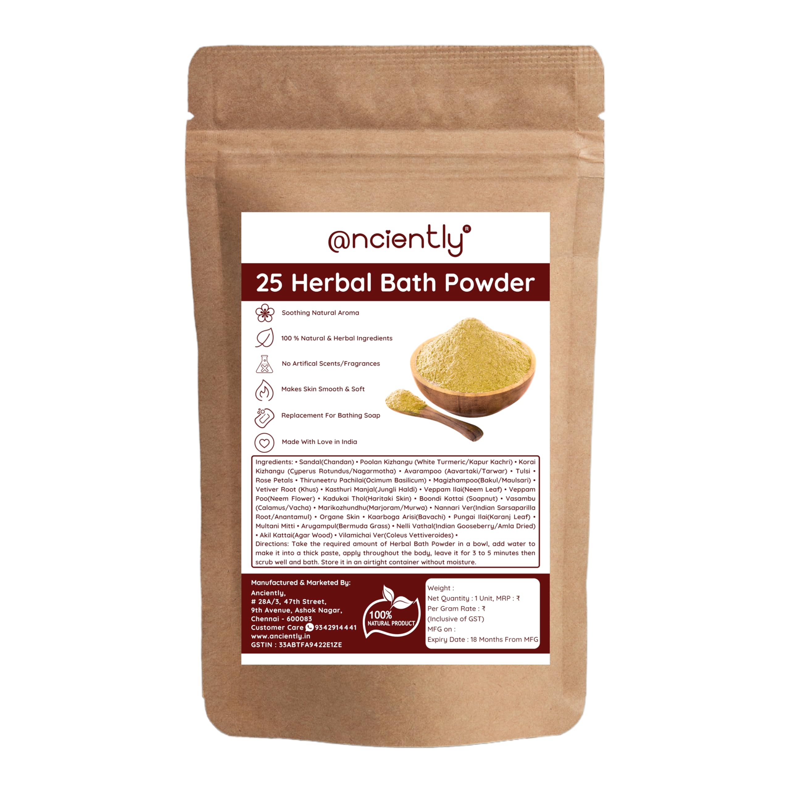 Anciently 100% Natural 25 Herbs Bath Powder For Men and Women (200g)
