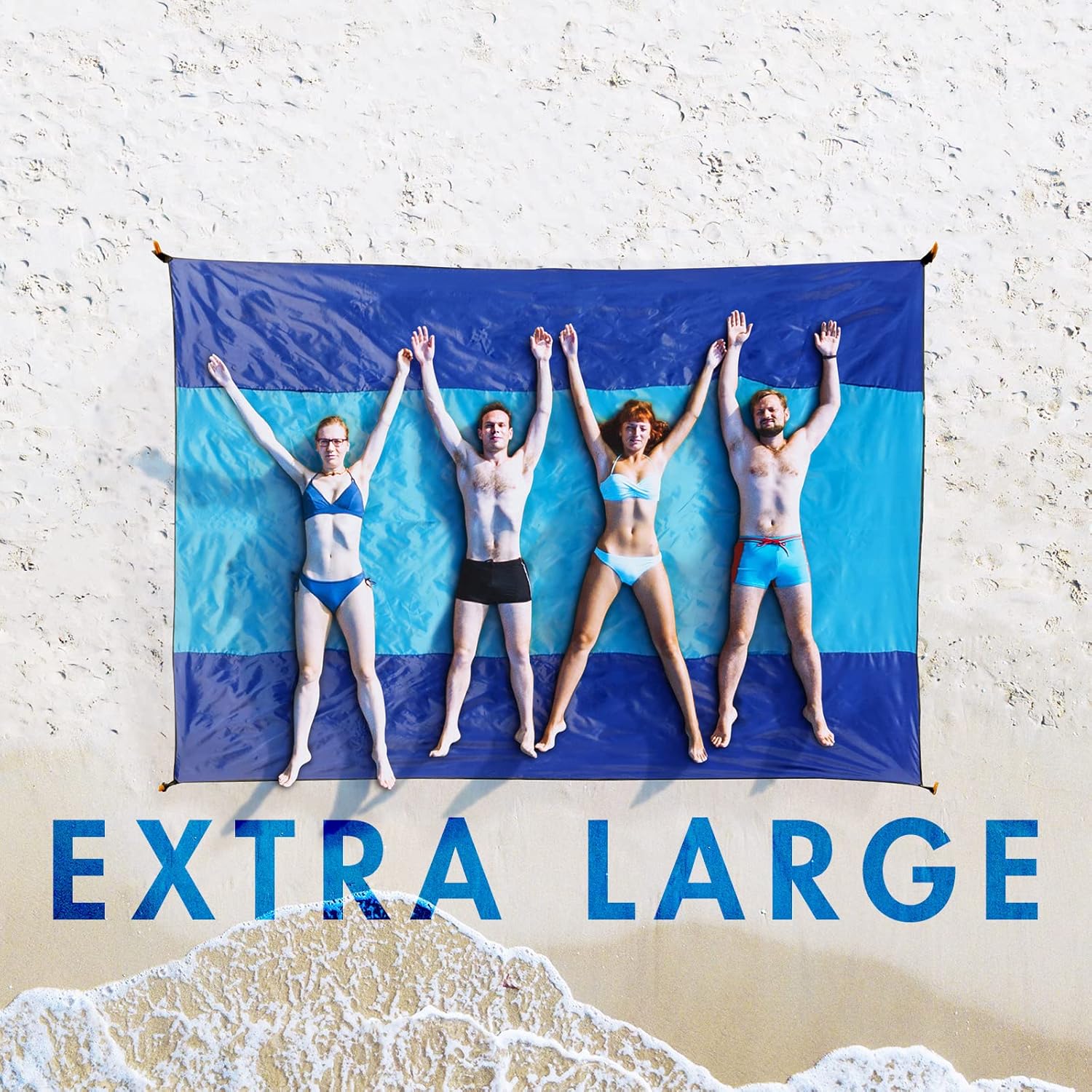 Beach Blanket Waterproof Sandproof, Extra Large 110" x 114" Beach Mat Oversized for 5-8 Adults, Portable Lightweight Outdoor Blanket with 4 Corner Pockets for Hiking, Picnic, Travel, Camping