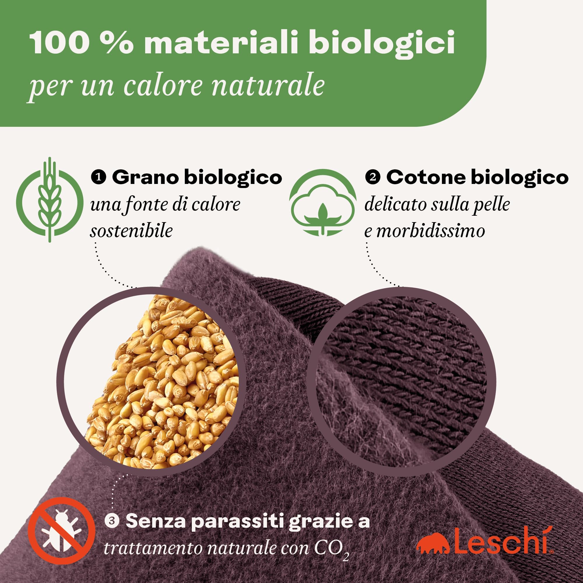 LESCHI Cuscino cervicale termico per microonde - In cotone bio con grano biologico - Cuscino riscaldante ideale per sciogliere tensioni a collo, spalle e schiena - Volpe, viola