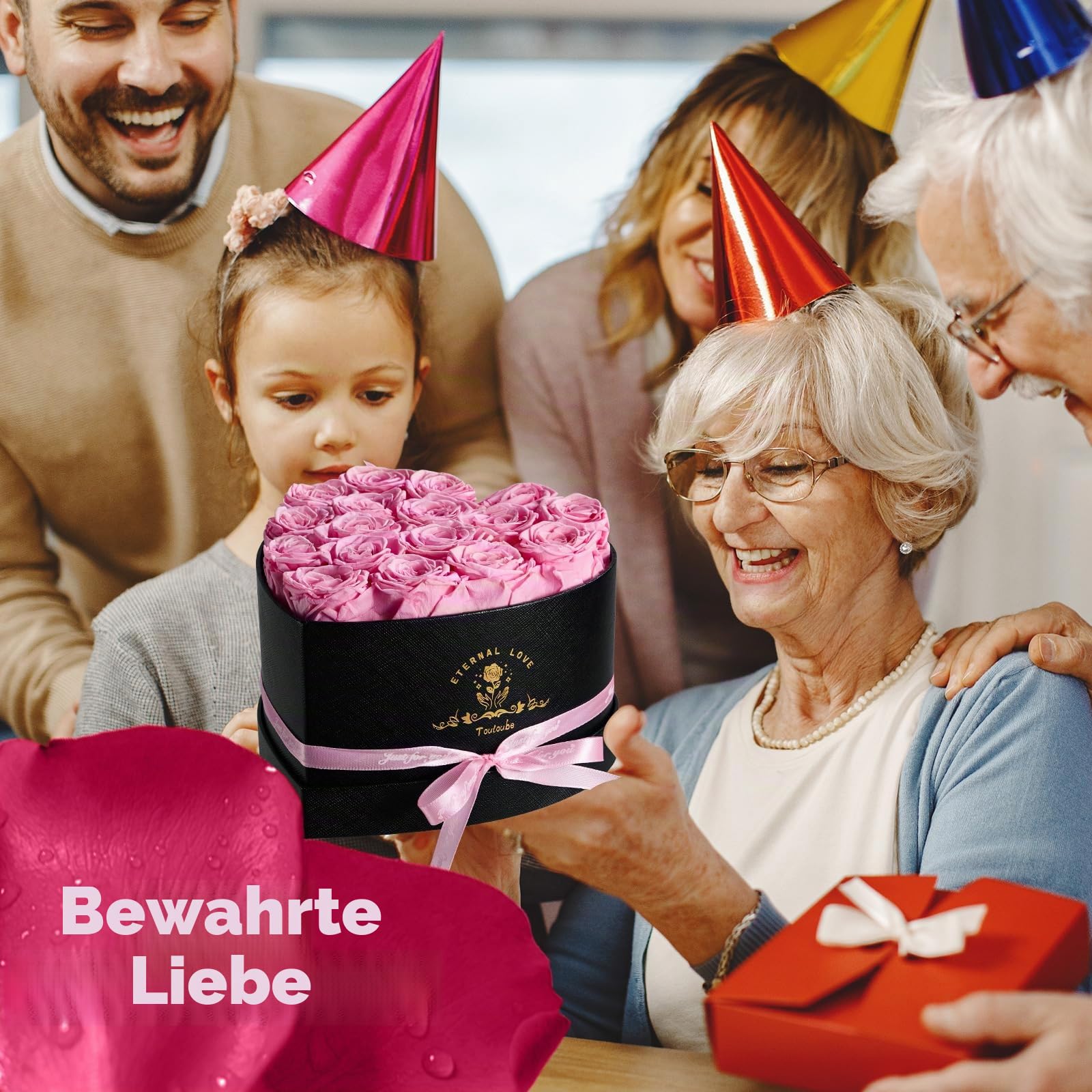 Touloube 17 Infinity Rosen Geschenk für Frauen, Ewige Rosa Rose Geschenke, Konservierte Rose in Herzbox für Mama Freundin zum Geburtstag Jahrestag Valentinstag Muttertag Hochzeitstag Rosenbox