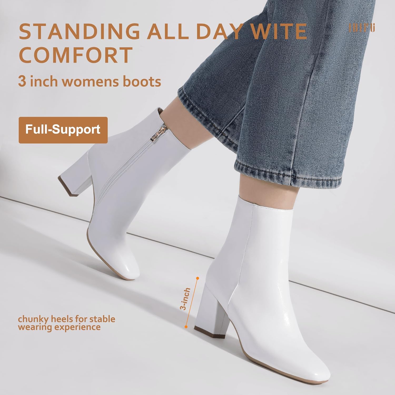 IDIFU Women's Aliza Fashion Square Toe Short Boots Side Zipper Low Block Heel Ankle Booties - Image 5