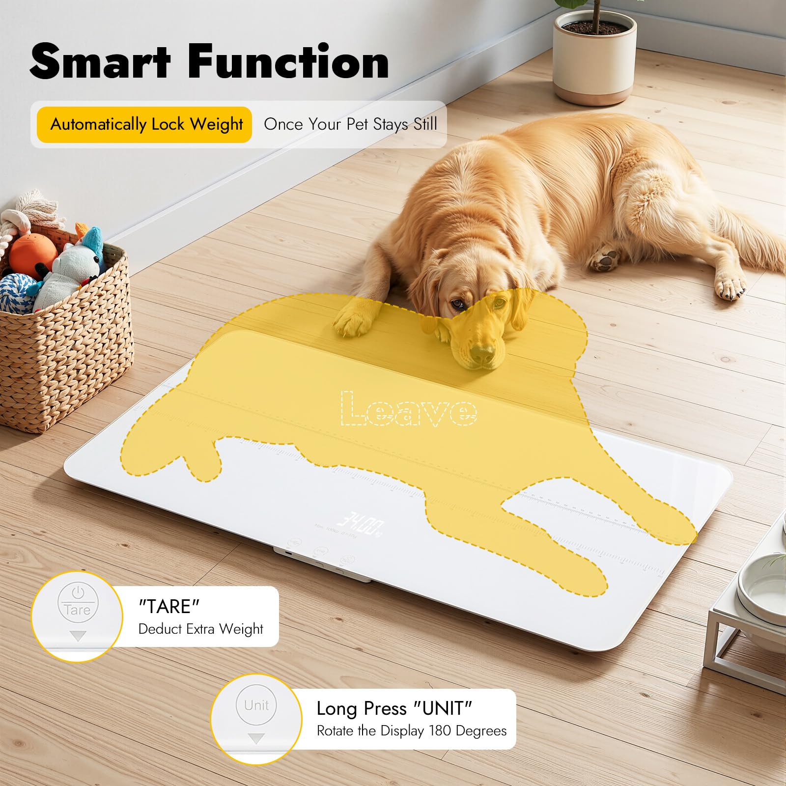 Bilancia digitale per animali domestici per cani e gatti, bilancia per cani fino a 100 kg, versione ricaricabile, 3 modalità di pesatura libbre, kg, h, precisione 10 g, 69 x 33 cm, per uso domestico