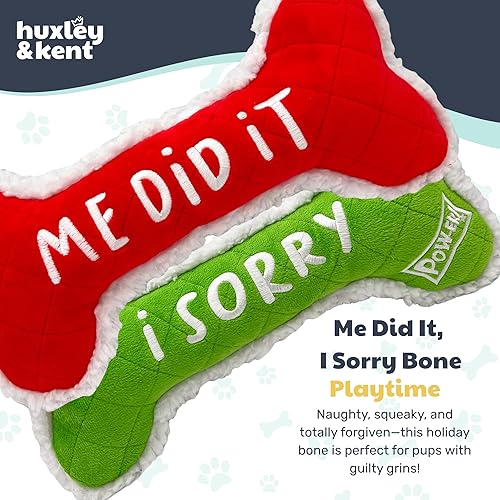 Miniatura 2 de Huxley & Kent para perros  Me Did It, I Sorry Bone (pequeño)  Juguete de peluche navideño de doble cara con chirriador  Divertido regalo para perros