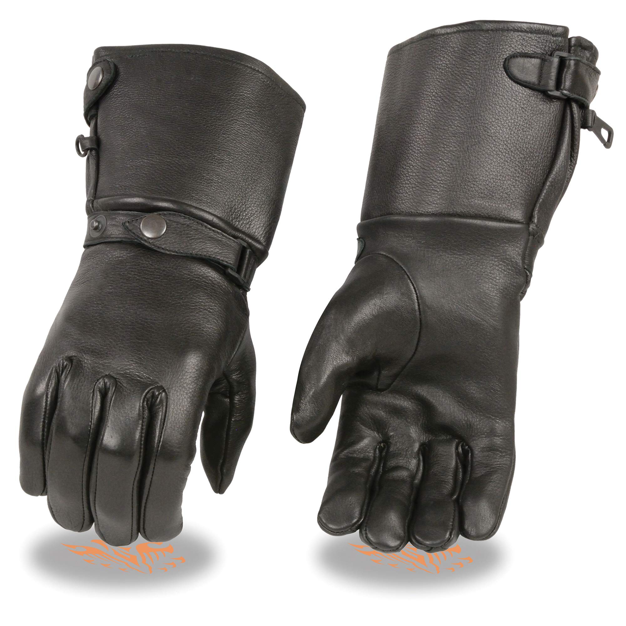 Men's Deerskin Thermal Lined Gauntlet Gloves w Snap Wrist & Cuff (Black, L)
