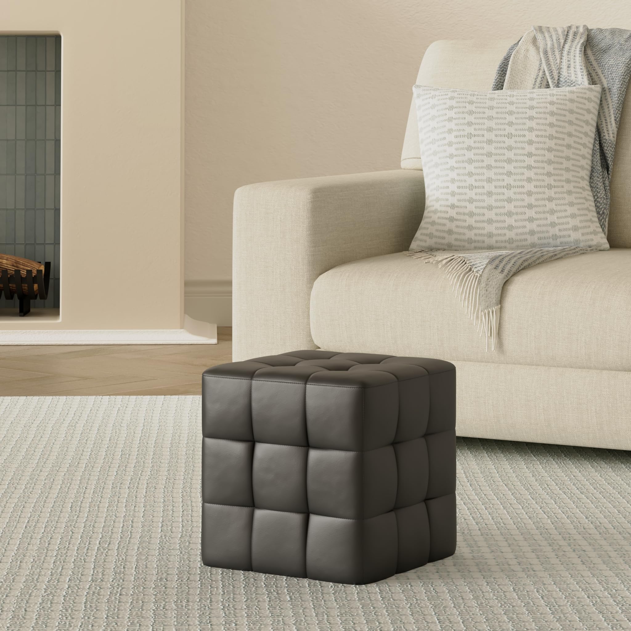 vidaXL 2X Poufs Tabouret Cube de Salle de Séjour Repose-Pied de Salon Ottoman Chambre à Coucher Maison Intérieur Confortable Noir Similicuir