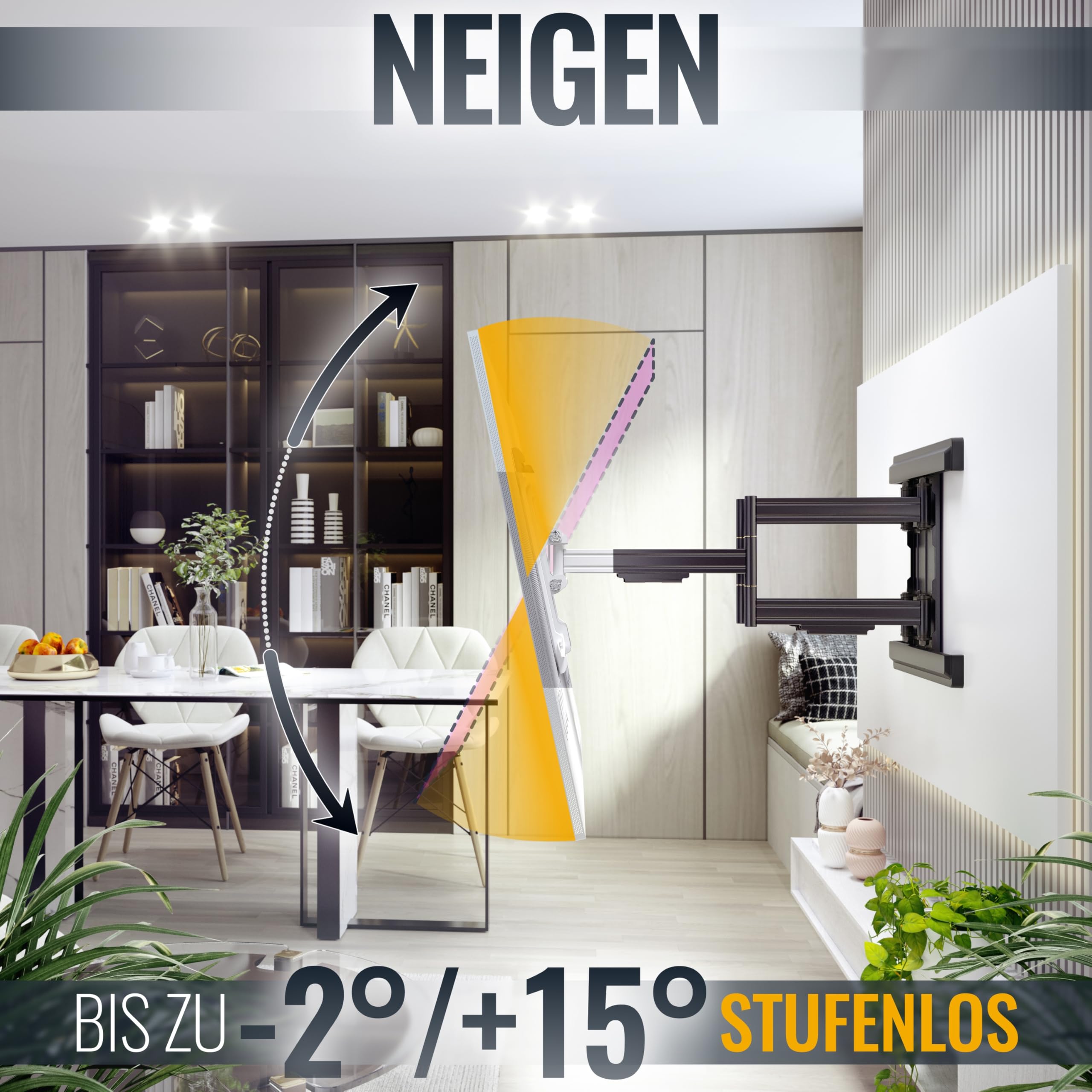 RICOO TV Wandhalterung Schwenkbar Neigbar für 55-100 Zoll Fernseher Halterung Wand Fernsehhalterung S7564-B Fernseh-Arm Schwenkarm Smart OLED Flach Curved Bildschirm bis 70-Kg & VESA 600 x 400