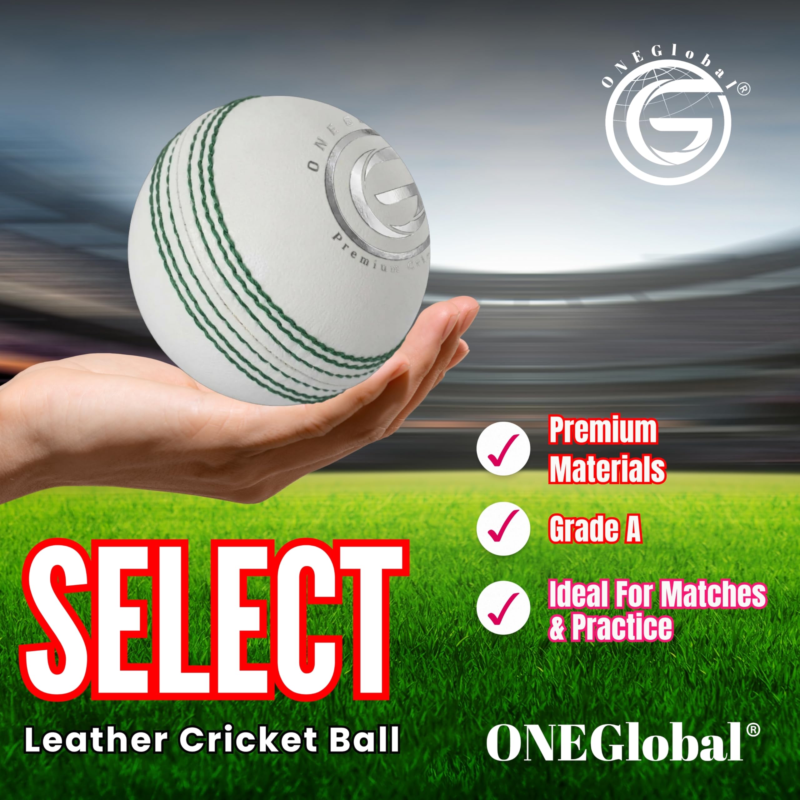 Select Leather Balle de cricket | 100 % fabriquée à la main, 156 g – 5,5 oz, construction en 4 pièces | Idéale pour T20, entraînement du filet, entraînement, etc.