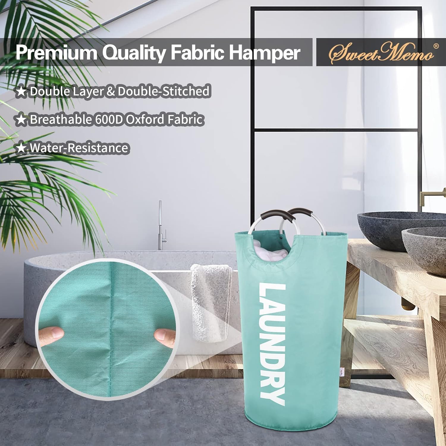 Large Laundry Basket Collapsible，Freestanding Clothes Hamper Bag with Handles – Tall Folding Dirty Laundry Bin，Sturdy Laundry Sorter for College Dorm，Laundry Room – 130L (Light Blue)