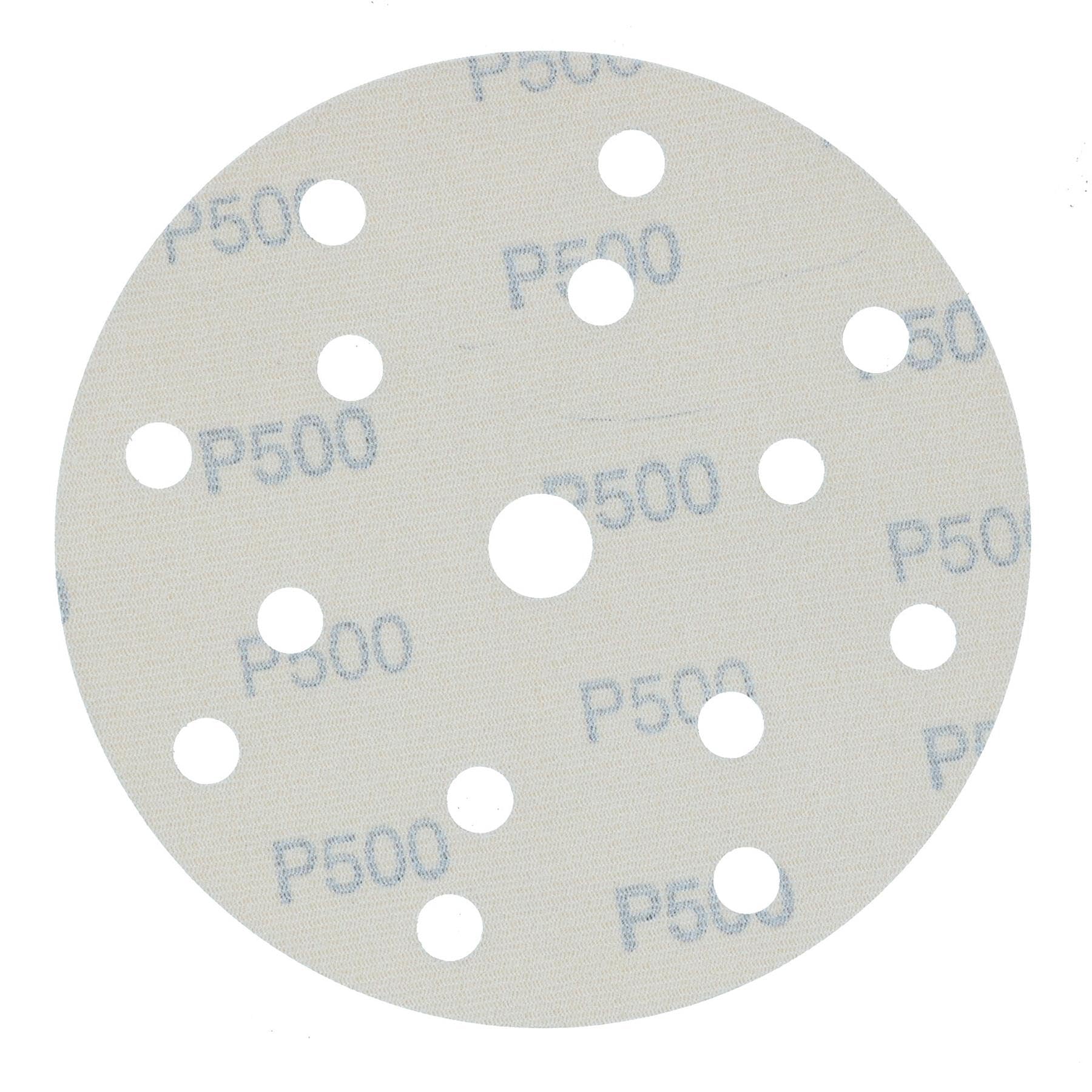 Discos de lijado de 150 mm, óxido de aluminio abrasivo, grano 500, gancho de 15 agujeros + bucle, 200 unidades