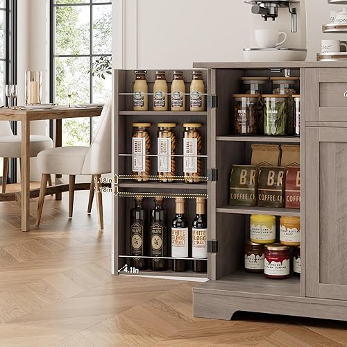 Miniatura 6 de HITHOS Armario buffet de 54 pulgadas con almacenamiento, aparador de cocina moderno con cajón, estación de barra de café de madera con estantes