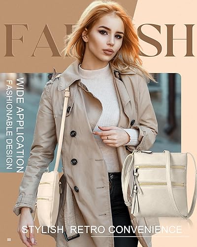 Vista 5 de Sweetude 2 bolsos cruzados pequeños para mujer, con múltiples bolsillos, de cuero, de viaje, suave, bandolera, con cremallera