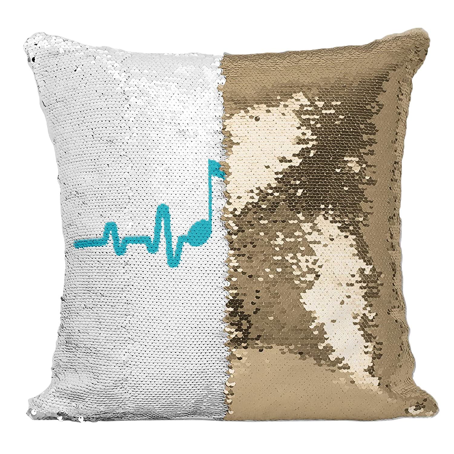 Coussin Musique Sequin Doré avec housse paillettes motif cardiogramme musicien
