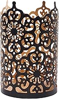 Hosley 7-Inch Bronze LED Votive Tealight Holder Lantern with Intricate Floral Cutouts for Elegant Cozy Home Decor