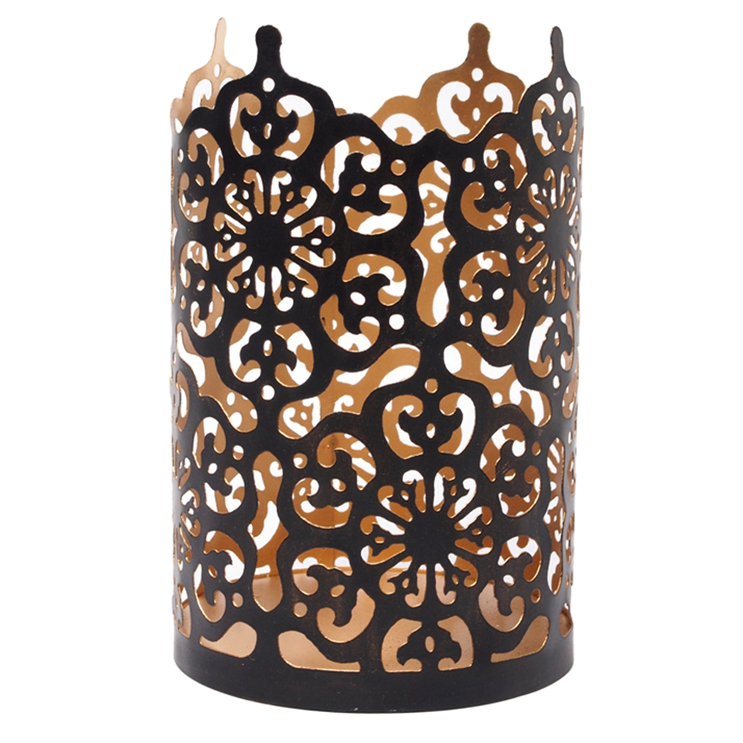 7 Inch High Cut Bronze LED Votive Tealight Holder Lantern Intricate Floral Design for Timeless Elegance and Cozy Illumination in Stylish Home D cor Elevate Your Ambiance