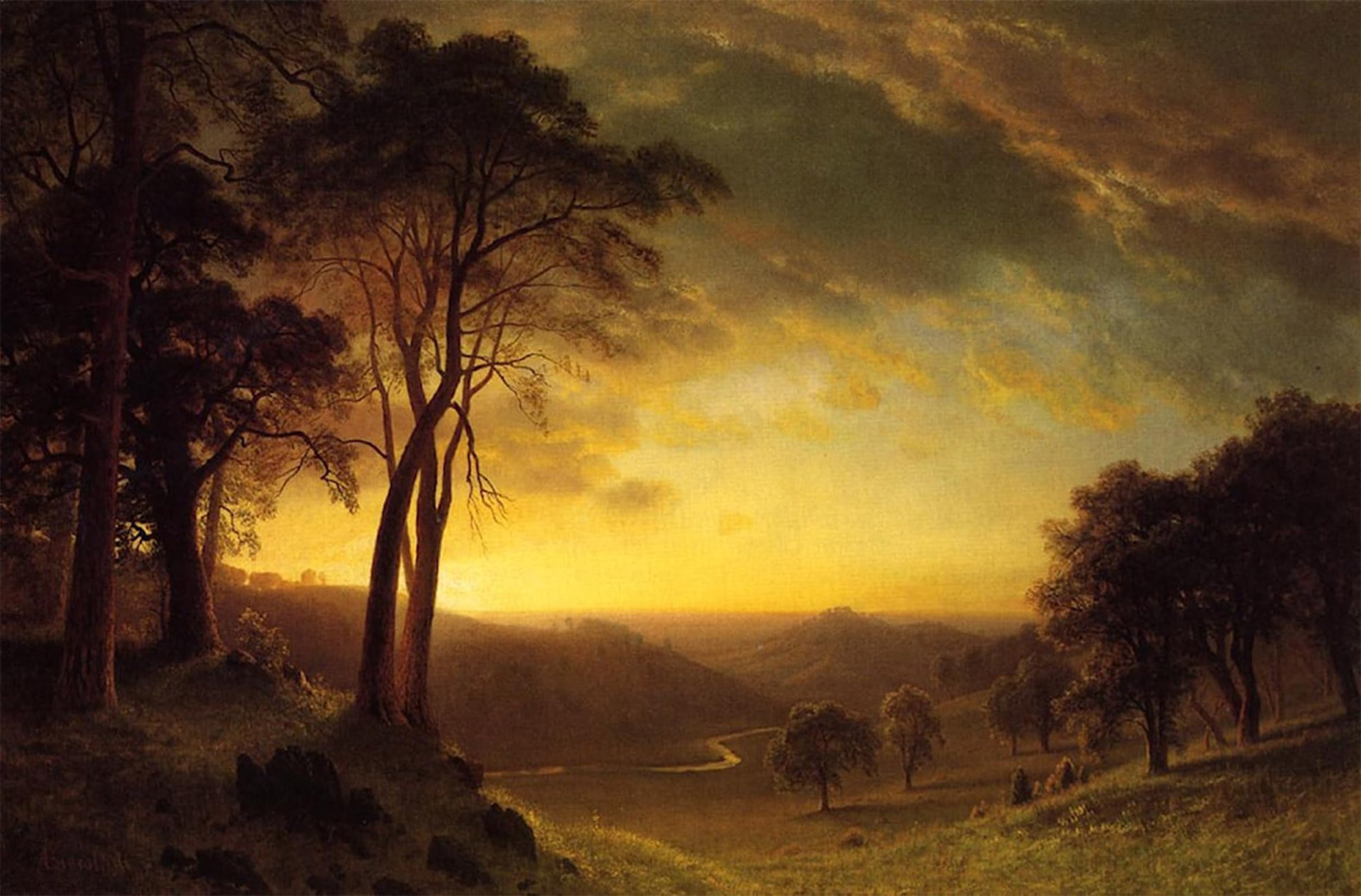 ARTXLXXBN Famous Prints Artwork Pictures Poster Painting Art Sacramento River Valley by Albert Bierstadt Artwork Landscape Pictures for Home Decor 60x90cm