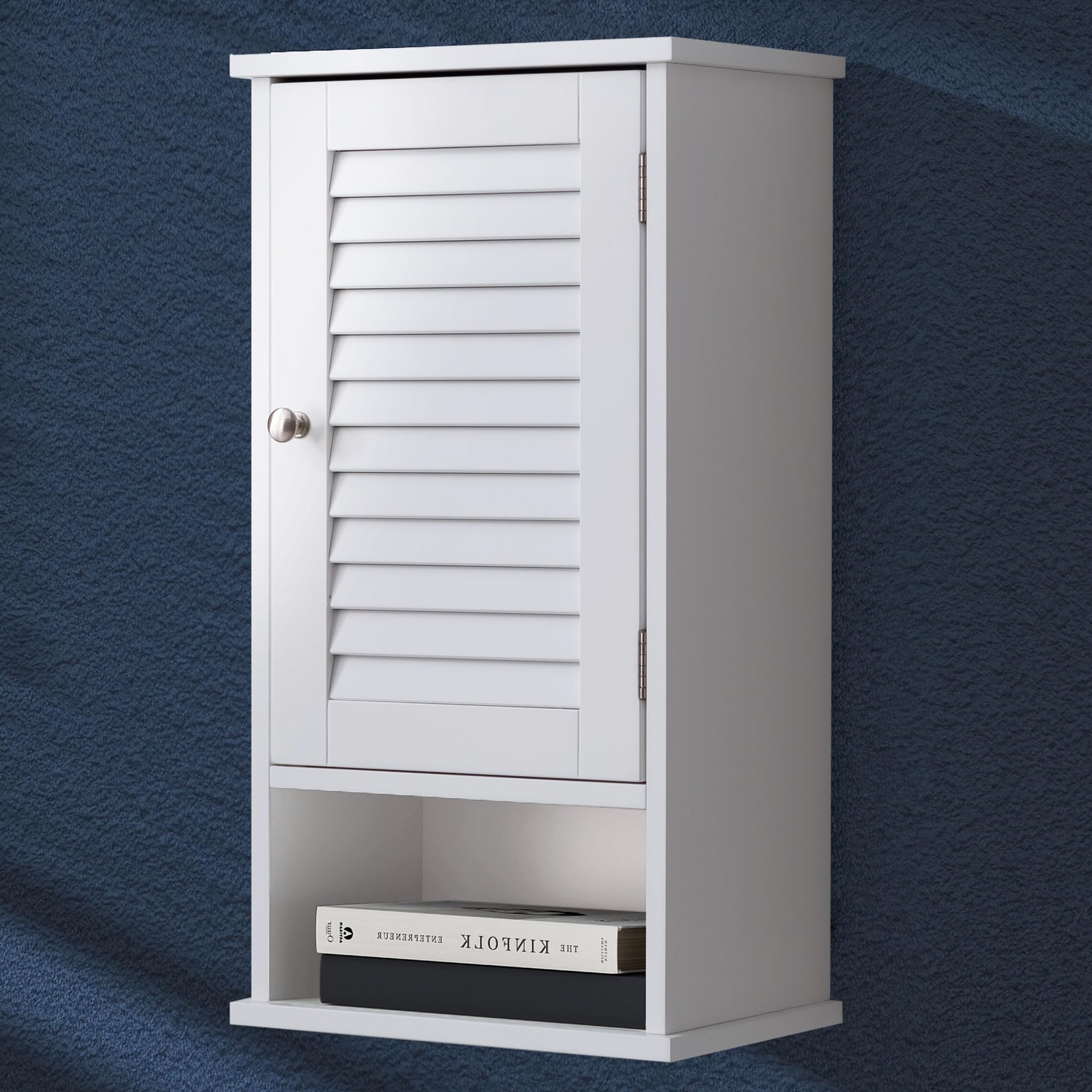 Bathroom Wall Mount Cabinet Toilet Organizer with Single Shutter Door with Adjustable Shelf,Above Toilet Storage Cabinet for Living Room/Bathroom,25x13 in