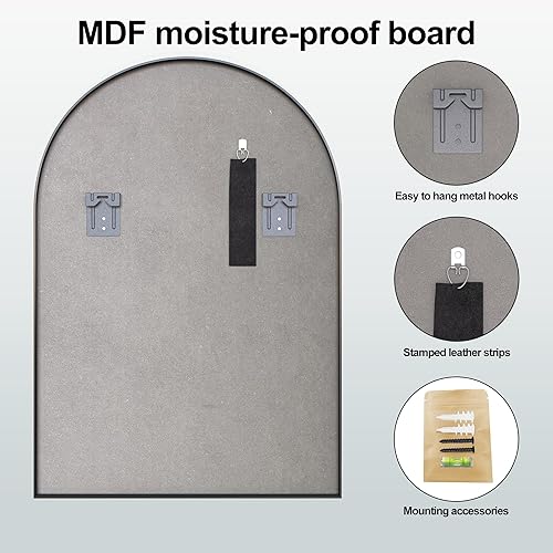 Miniatura 9 de Espejo de baño arqueado de 24 x 36 pulgadas con aleación de aluminio negro con marco mate, para dormitorio, tocador, entrada, sala de estar