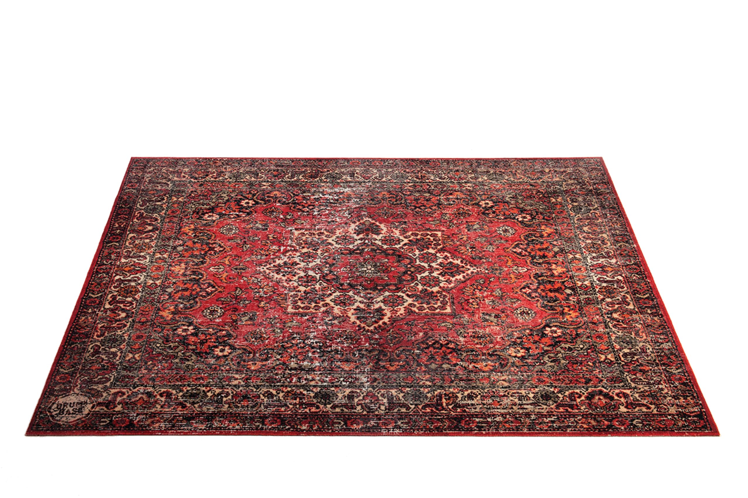 DRUMnBASE Vintage Persian Style Stage Rug, Non Slip Waterproof Rug for Stage or Studio Use to Reduce Vibrations, Original Red, 7.4 FT X 6 FT