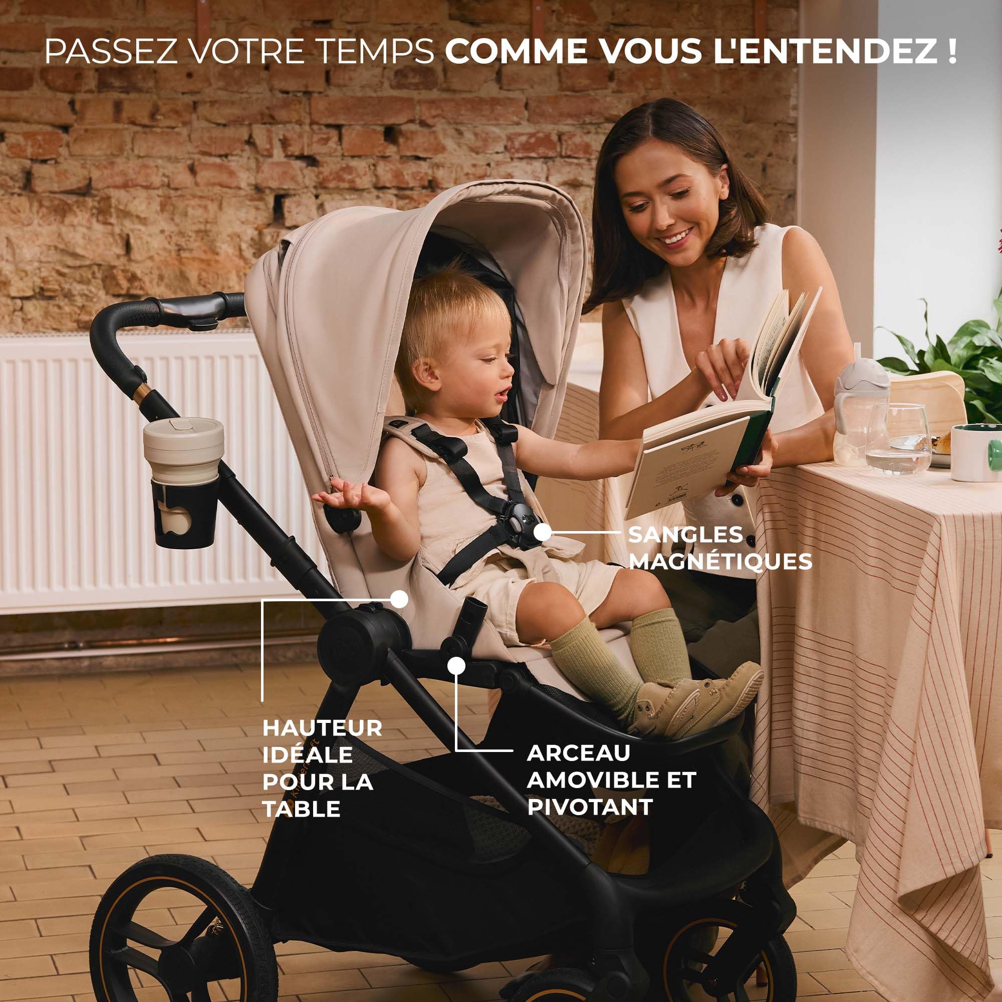 Kinderkraft NEA 2, Poussette de la naissance à 22 kg, Pliage d'une seule main, Position allongée, Grande capote, 4 roues amortissantes, Filtre UPF 50+, Panier jusqu'à 5 kg, Beige