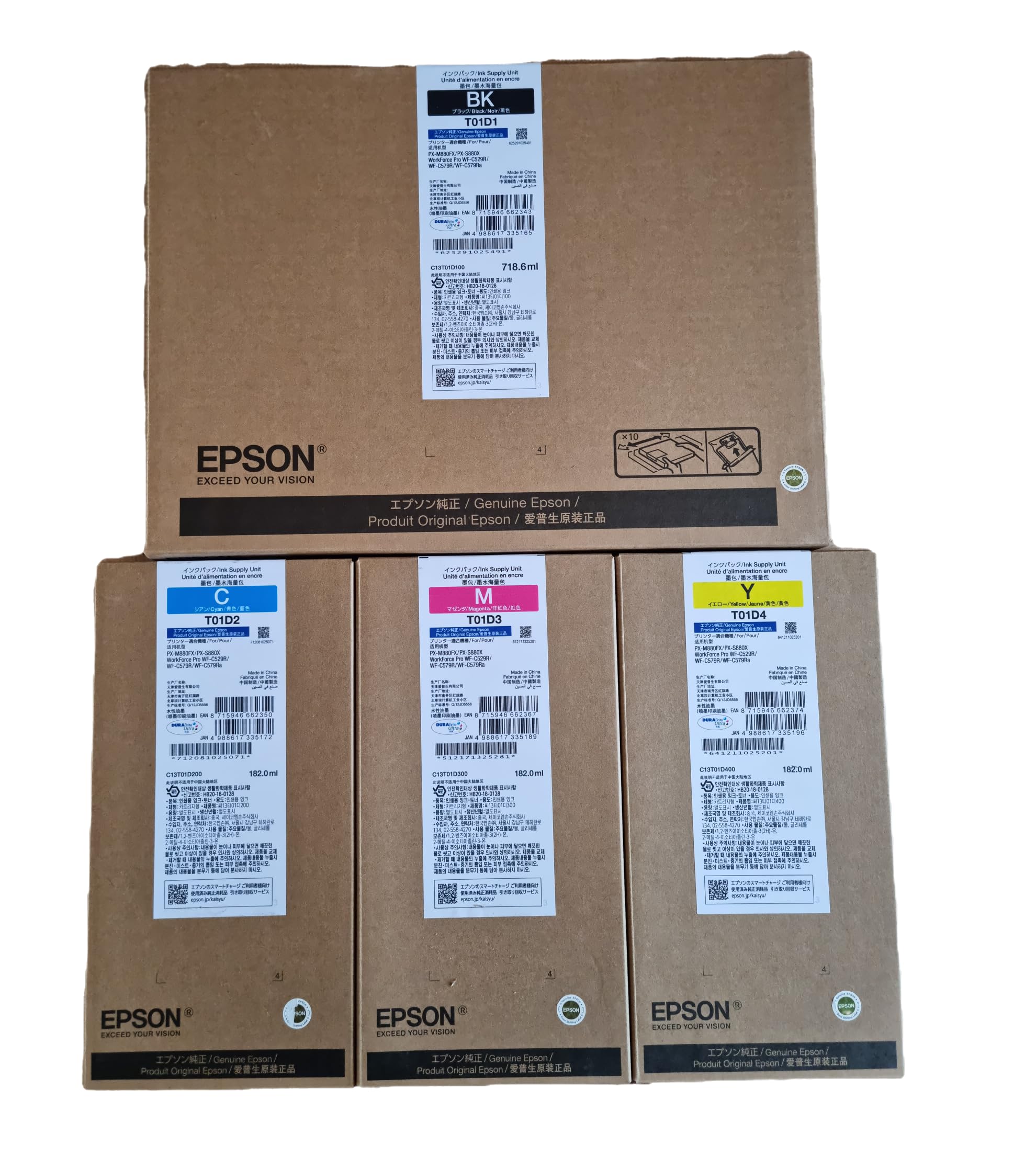 Epson Confezione multipla di cartucce d'inchiostro originali T01D1, T01D2, T01D3, T01D4 XXL ad alta capacità per stampanti Workforce Pro WF-C529R / WF-C579R.