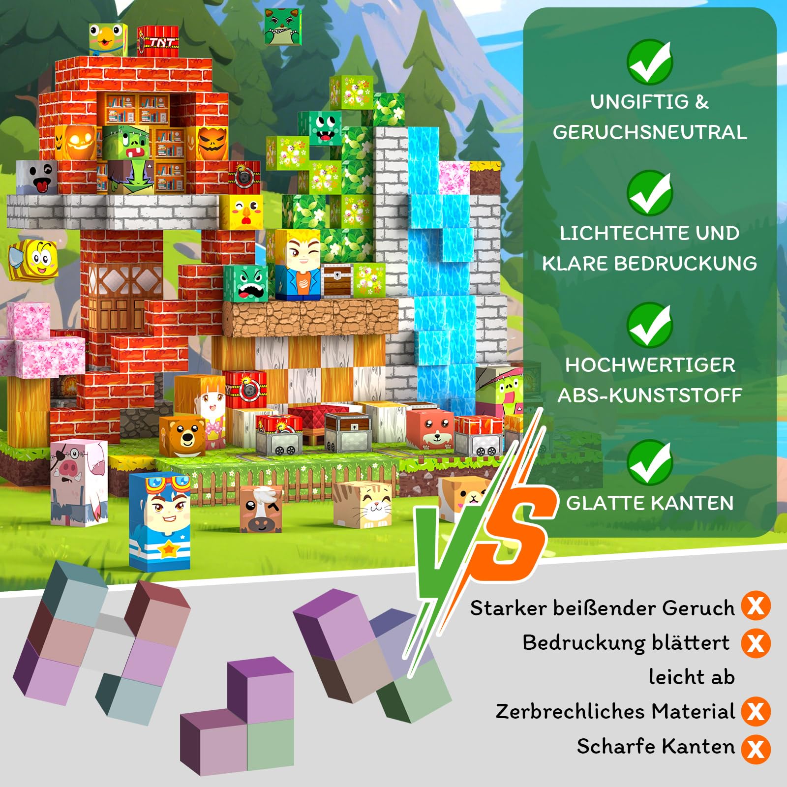 Magnetische Bausteine 330 PCS 2CM Magnetbausteine für Kinder ab 3 Jahre Blocks, Montessori Spielzeug Magnete Kinder, Magnetische Bauwelt Geburtstag Geschenk ab 3 4 5 6 7 8 9 10 11 12 Jungen Mädchen