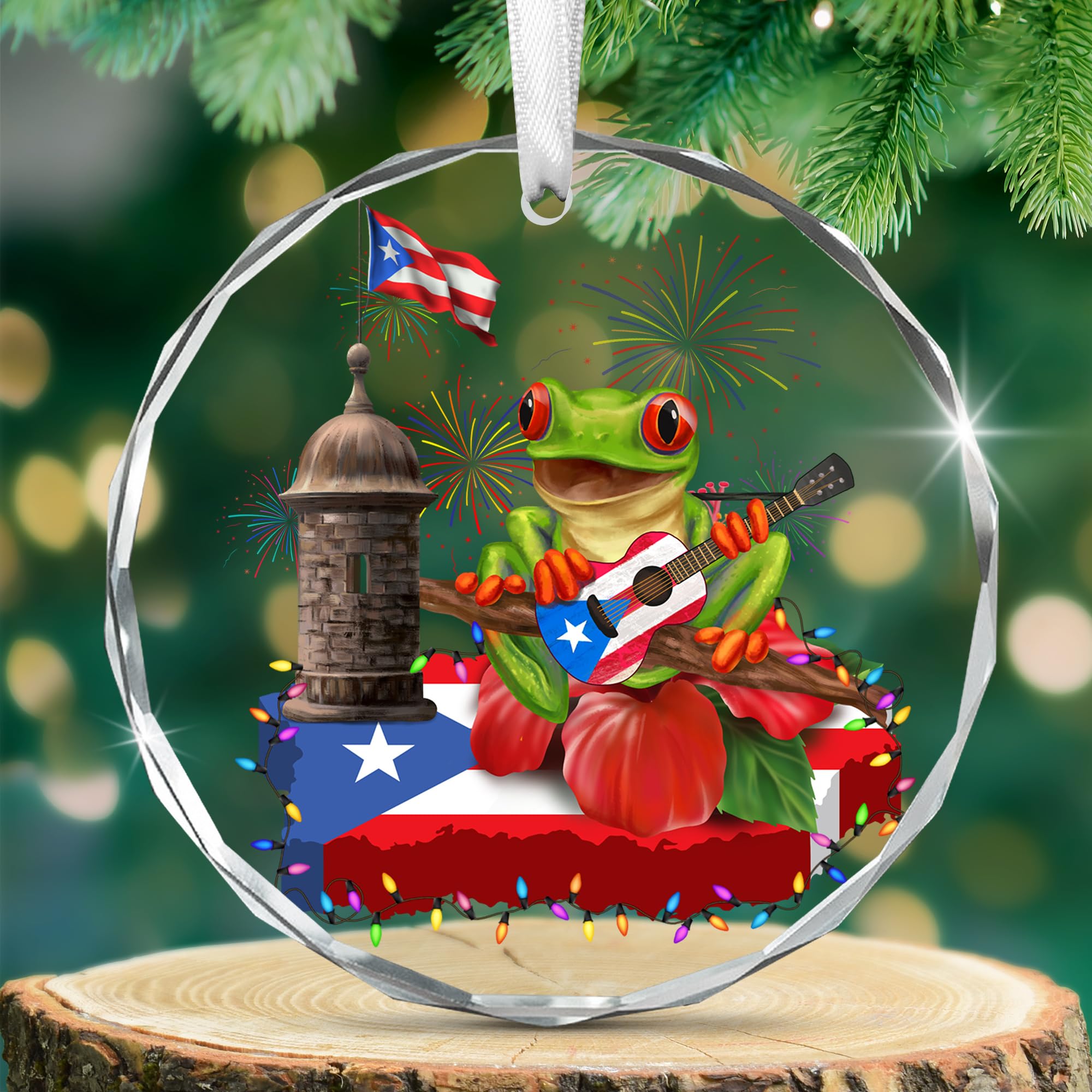 FLAGWIX Christmas Puerto Rico Gifts for Women Men - Coqui Frog Glass Ornaments 2025 for Tree Decorations - Puerto Rico Christmas Ornament for Home Decor Indoor, Gifts for Mom Dad, Friend Gift Ideas