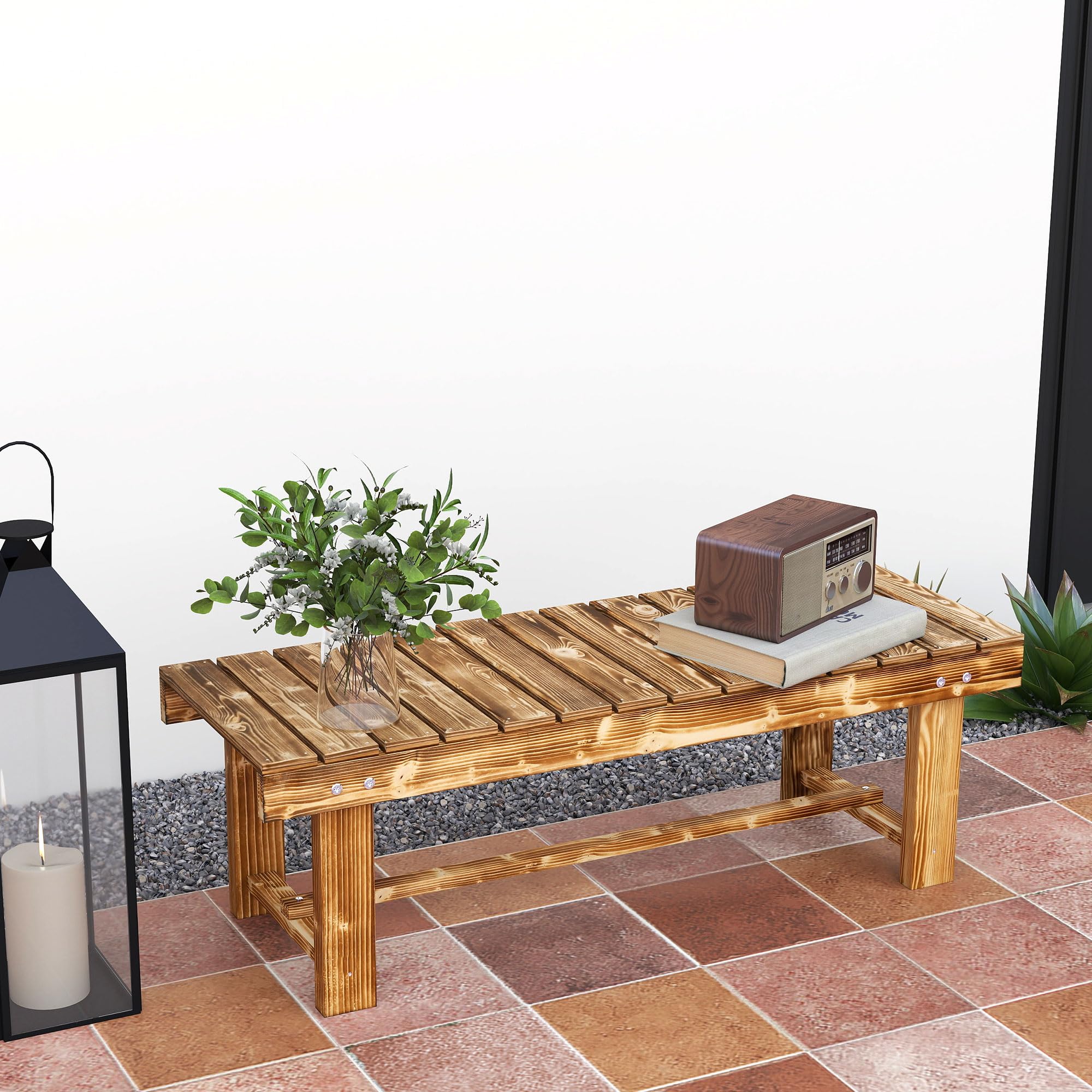 Outsunny Banco de jardín de 2 plazas de Madera, Resistente a la Intemperie, Muebles de jardín con Pintura Resistente al Agua, Banco de Parque, soporta 250 kg, Banco de Madera para balcón, terraza