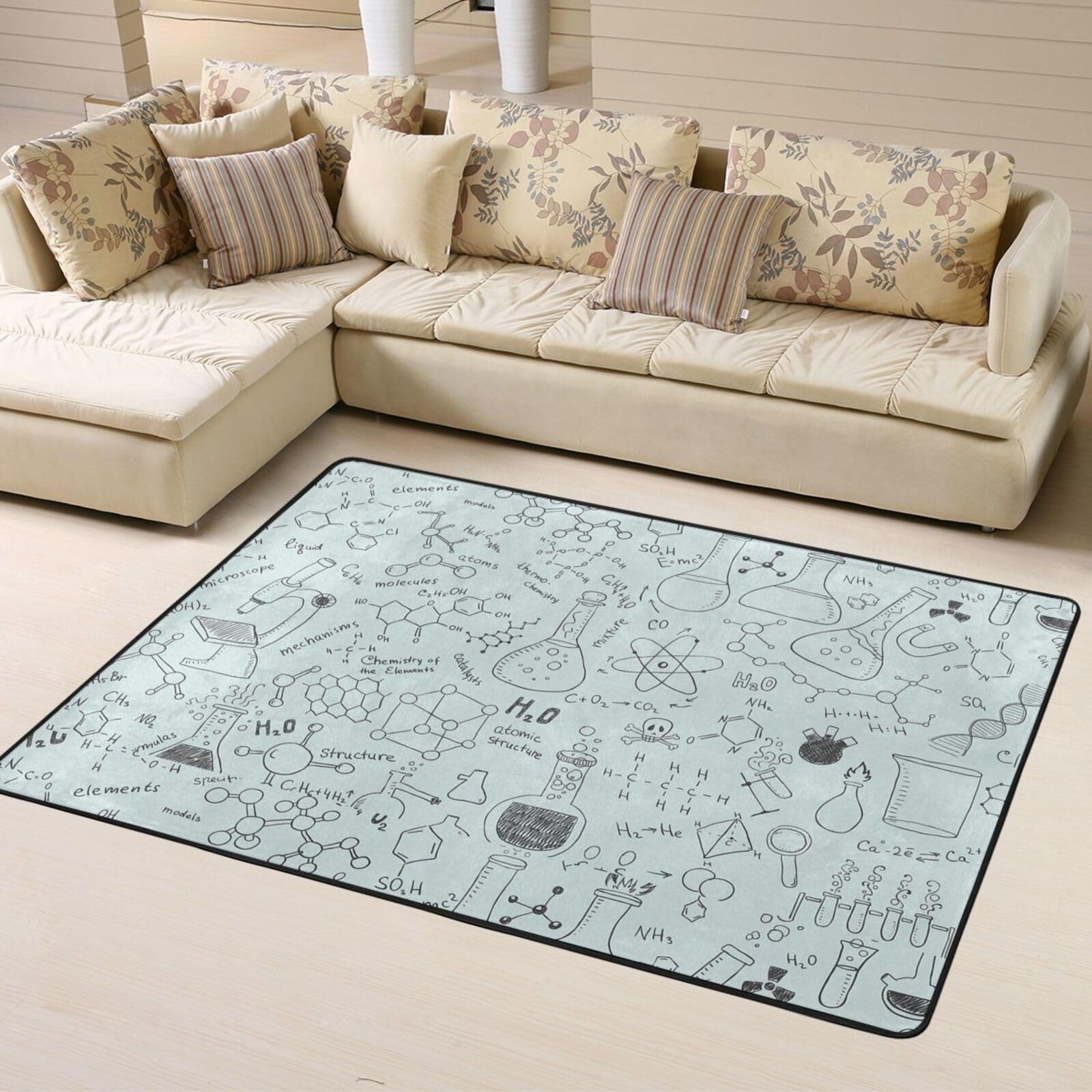 Chemie-Druck, Großer Teppich, rutschfeste Fußmatte für Wohnzimmer und Schlafzimmer, 160 x 120 cm