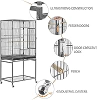 Vista 6 de Yaheetech Jaula grande de hierro forjado de 54 pulgadas para loros pequeños, periquitos y pájaros para loros pequeños, periquitos, mejillas verdes