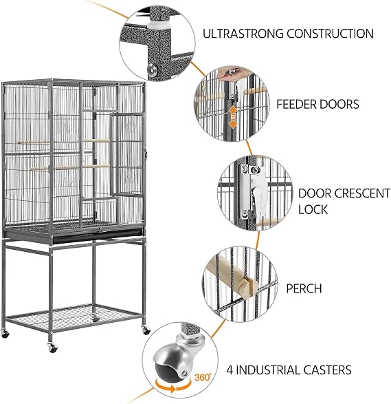 Yaheetech 54-inch Wrought Iron Standing Large Parrot Parakeet Flight Bird Cage for Small Parrot Sun Parakeet Green Cheek Conure Lovebird Budgie Finch Canary Bird Cage with Stand