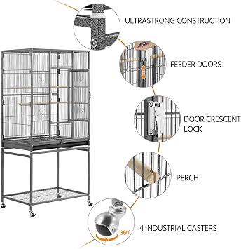 Yaheetech 54-inch Wrought Iron Standing Large Parrot Parakeet Flight Bird Cage for Small Parrot Sun Parakeet Green Cheek Conure Lovebird Budgie Finch Canary Bird Cage with Stand