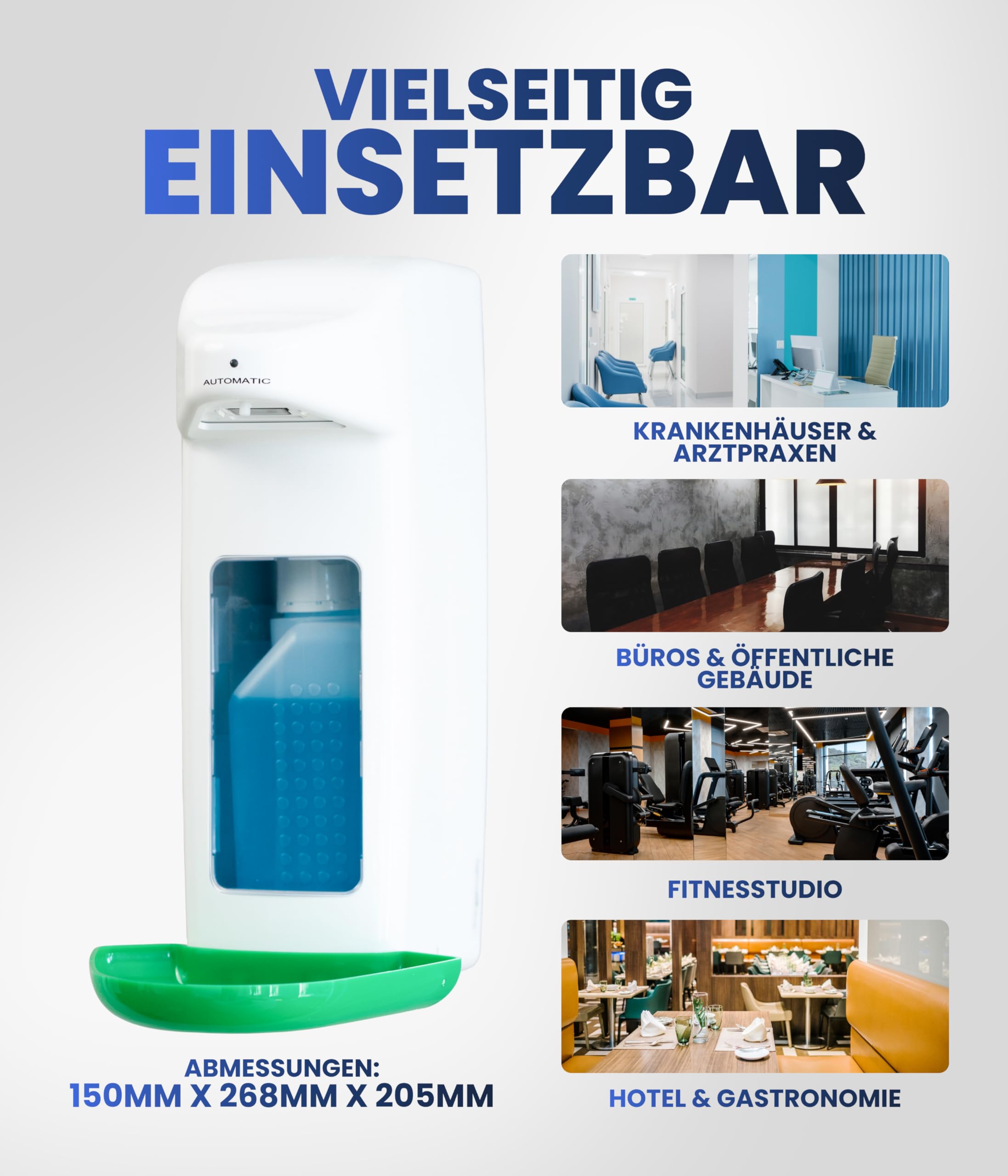 Dispensador de desinfectante automático para botellas europeas, dispensador europeo y dispensador desinfectante con sensor, dispensador de jabón de pared y recargable (blanco con verde