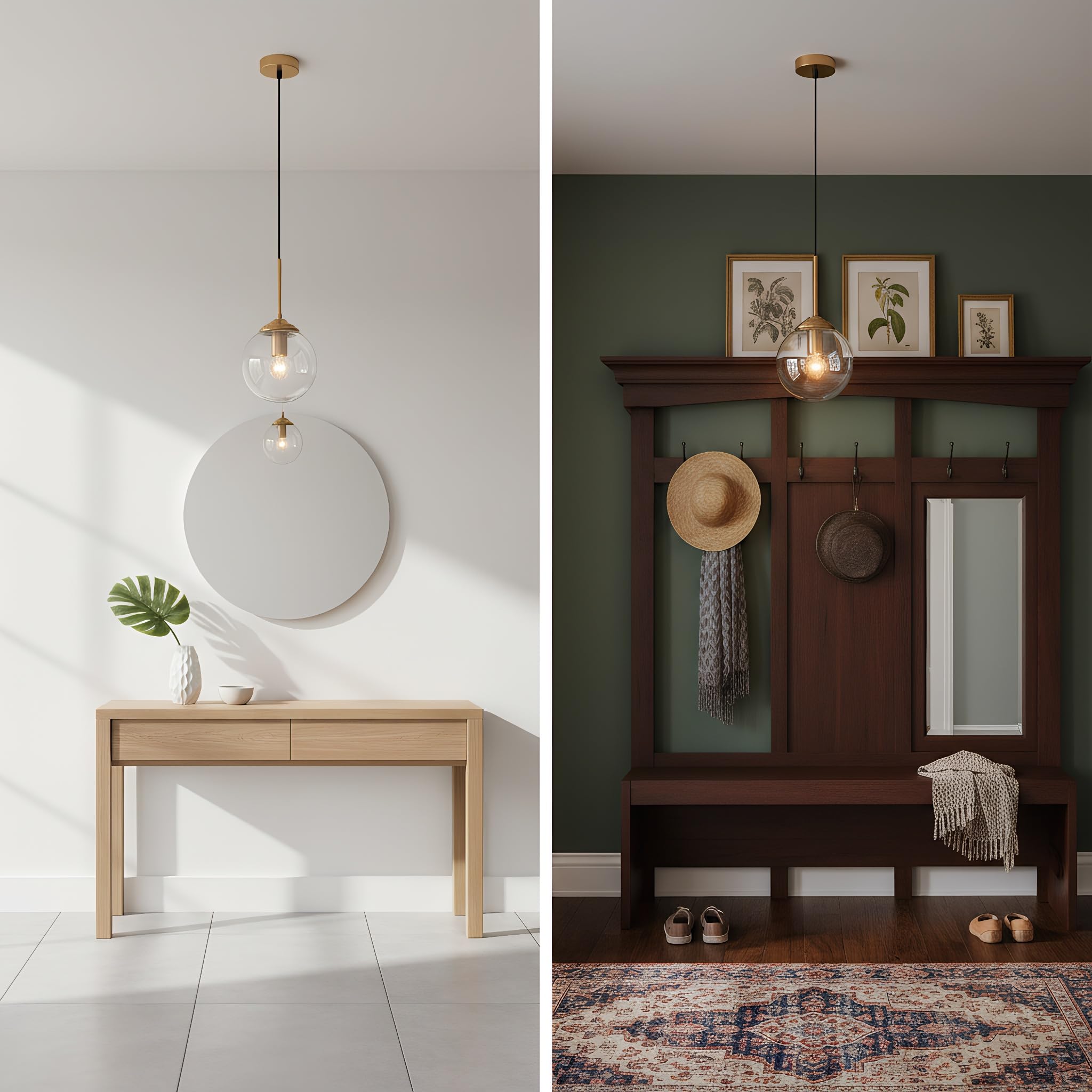 Lámpara Colgante de Techo con Esfera de Cristal de 15cm, Ajustable en Altura, E27 Luz Colgante de Metal Dorado para Comedor, Dormitorio, Cocina y Café (Transparente, 1 Pieza)