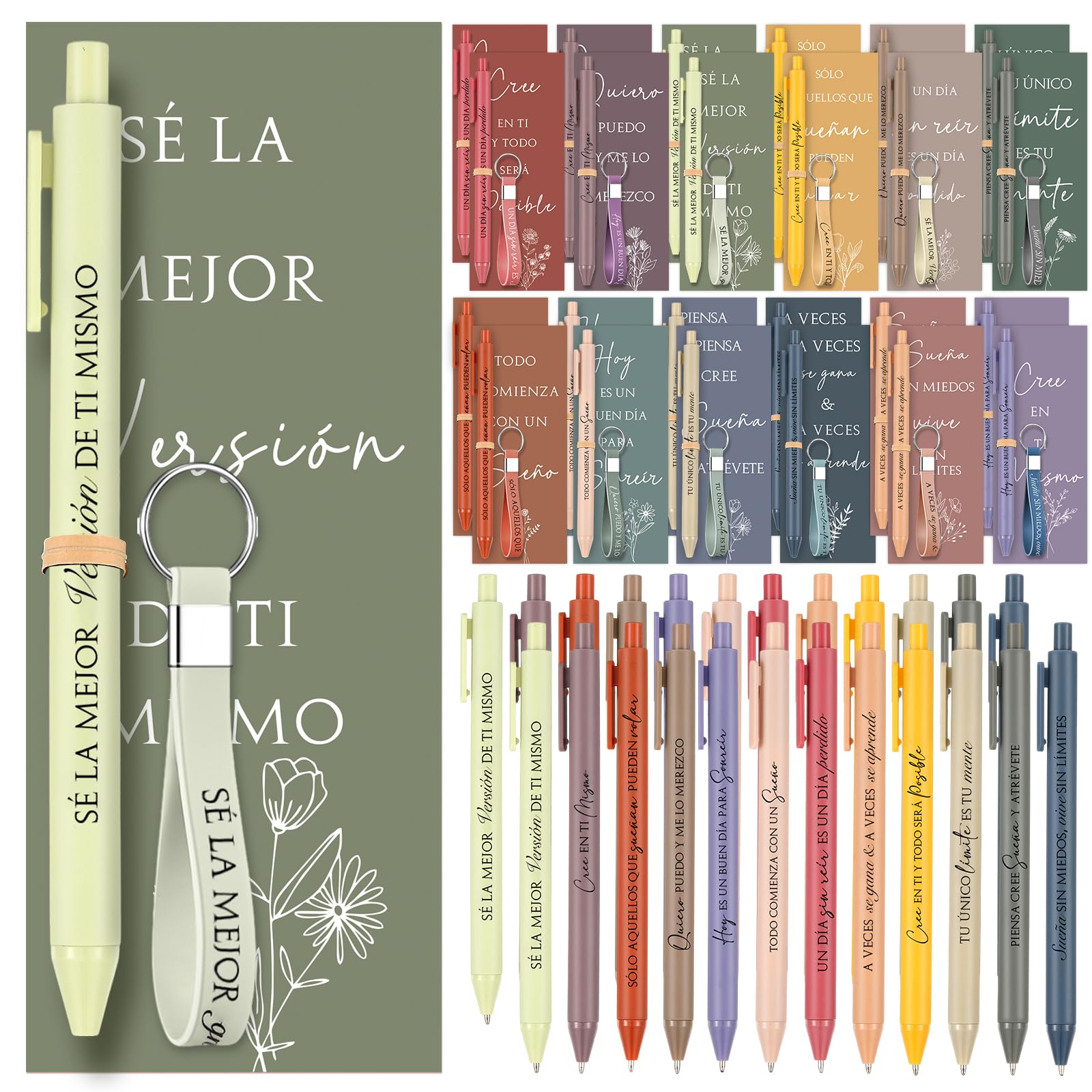 Tenare 24 Sets Bolígrafos Inspiradores Llaveros Marcadores de Libros Plumas Retráctiles con Frases Motivadoras Regalos Motivacionales para Compañeros de Trabajo Empleados Amigos Oficina, Tinta Negra
