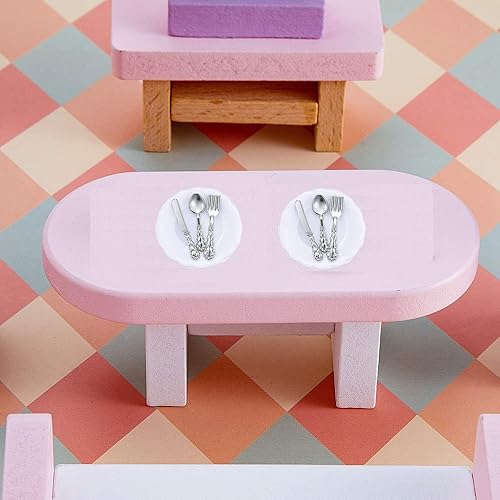 Miniatura 5 de G0lden&Mang0 Juego de 22 muebles de casa de muñecas, 112 decoración de casa de muñecas, 1 mesa de comedor de madera y 4 sillas, 1 alfombra de pavo