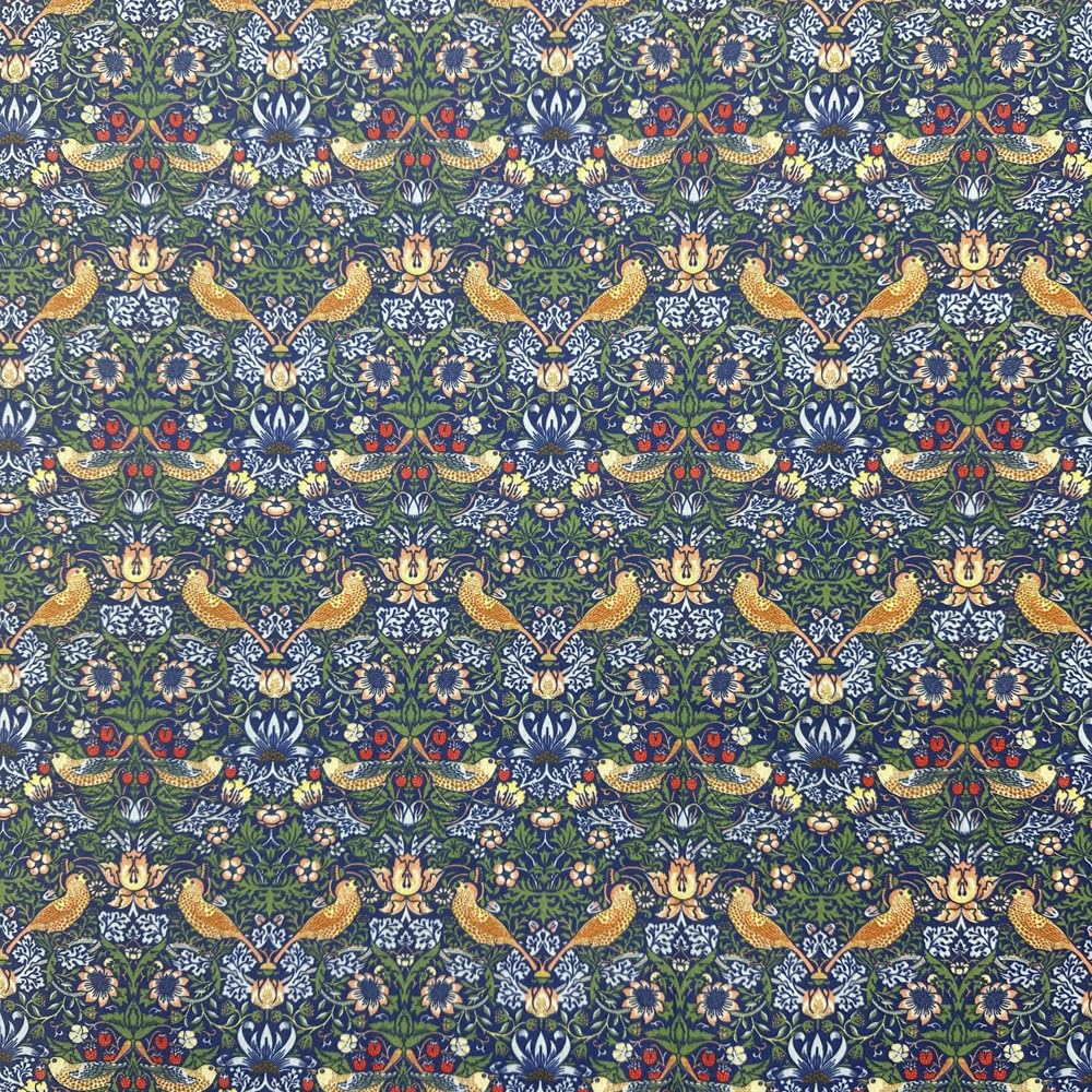 Glamour Secrets Blue Craft Fabric - William Morris Strawberry Thief Navy - Digital Print Polycotton Fabric Material Metre