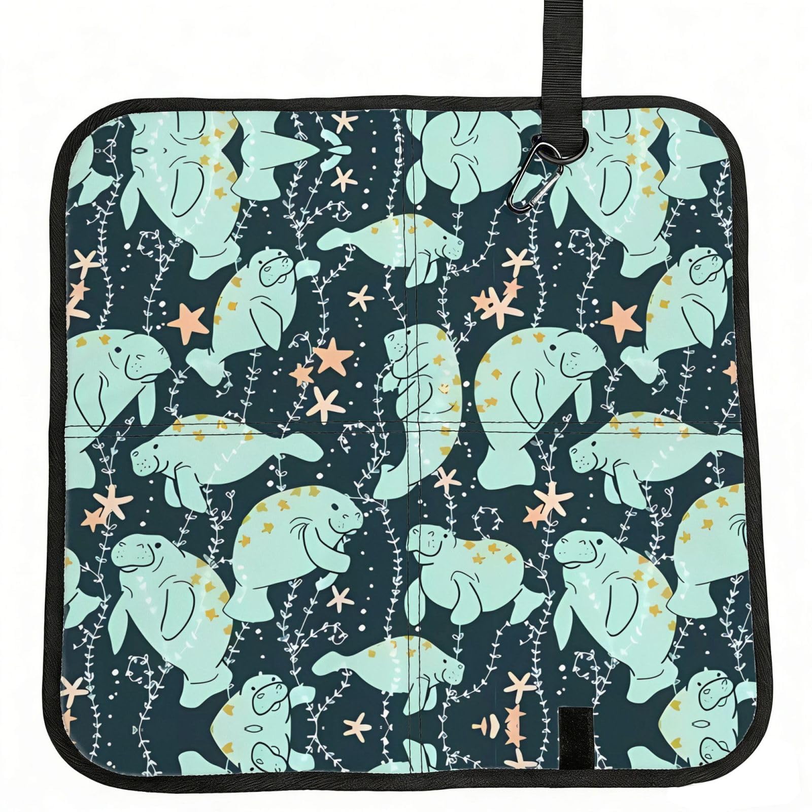 WBQLSL Manatee Animals Calf Foldable Seat Cushion - Portable Stadium Pad with Carabiner for Camping Hiking Picnic Beach