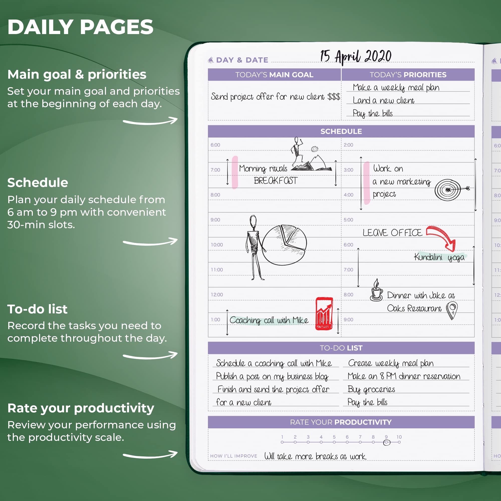 Clever Fox Daily Planner 2nd Edition, Undated Time Block Task Organizer with Hourly Schedule & To-do list, A5 - Image 3